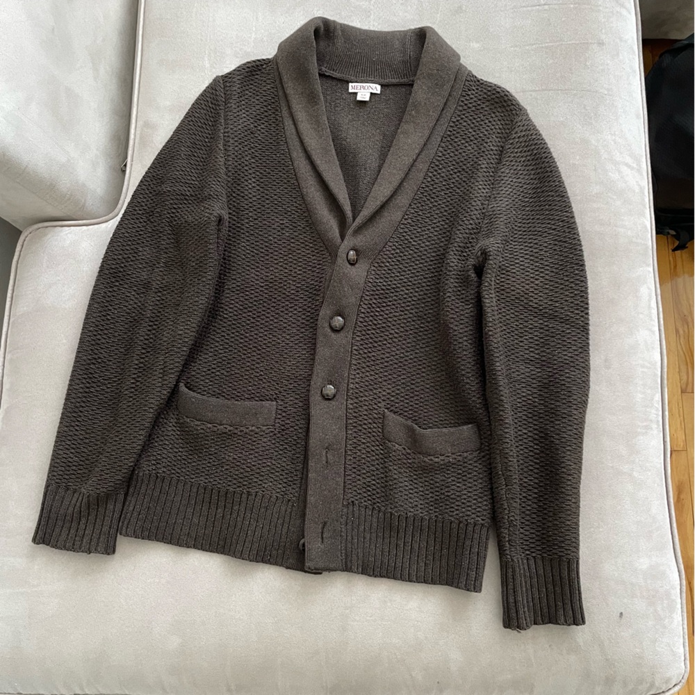 Dark Brown Men's Wool Cardigan Sweater